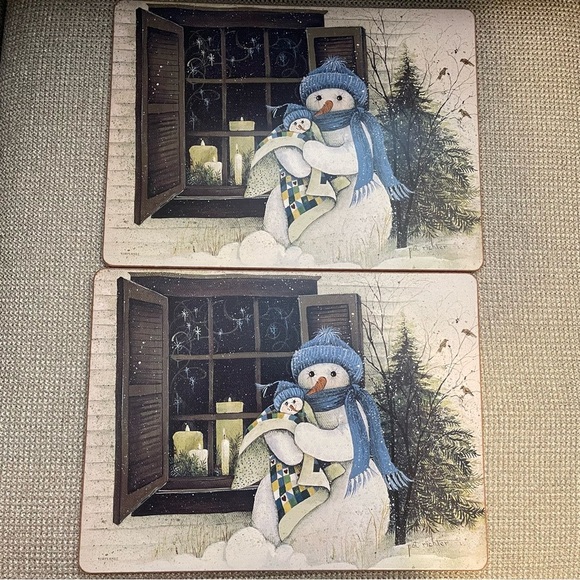 Pimpernel Set Of Four Cork board Placement With Six Matching Coasters Snowman - Picture 4 of 7